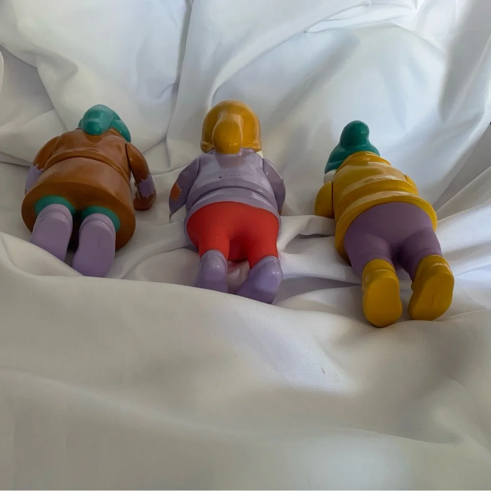 Set of 3 Colorful Dwarf Figurines From Snow White Sneezy Sleepy Happy